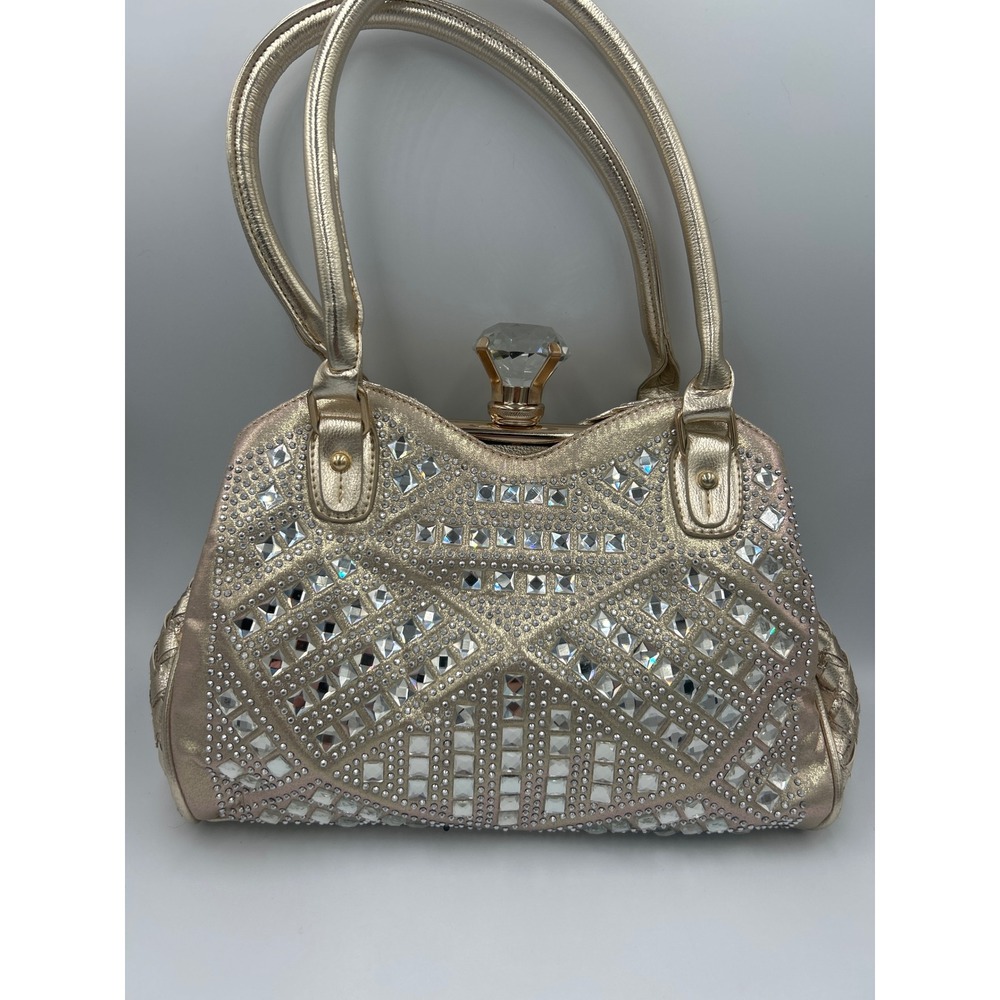 Handbag Bottari Gold Color Rhinestone Looking Satchel Clutch Clasp Evening Bag